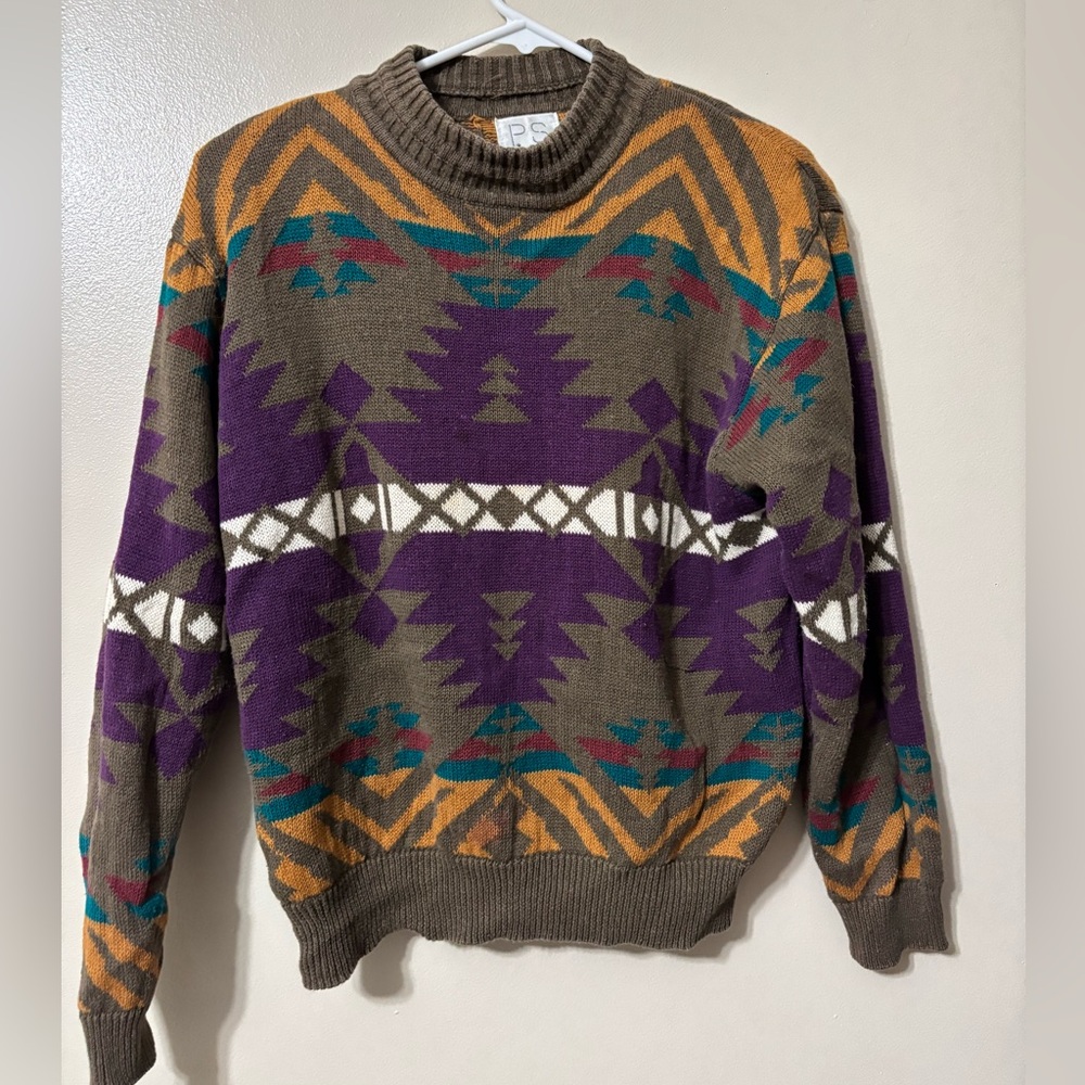Aztec pattern crew neck sweater